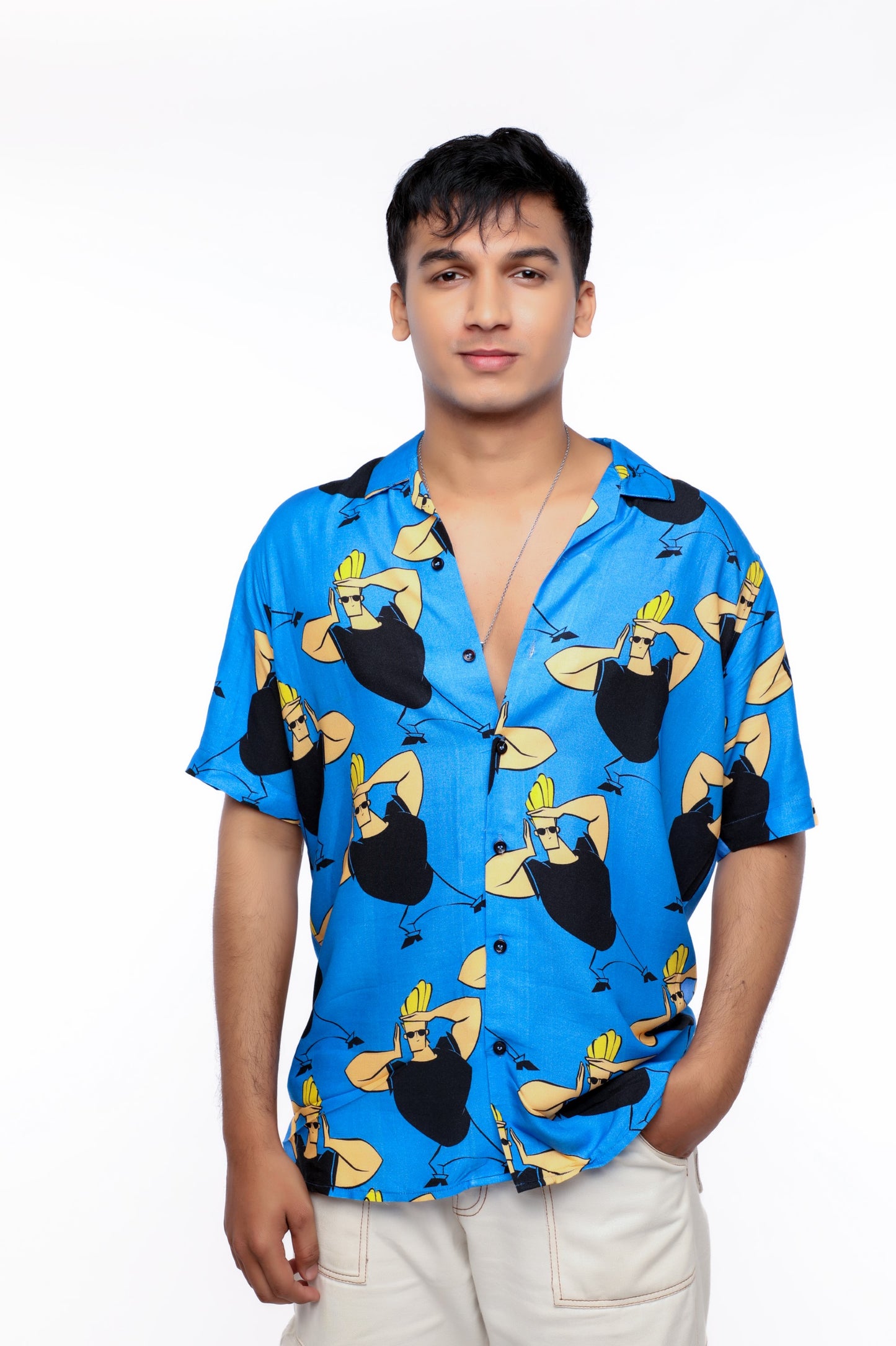 BLUE PRINTED OFFBEAT SHIRT