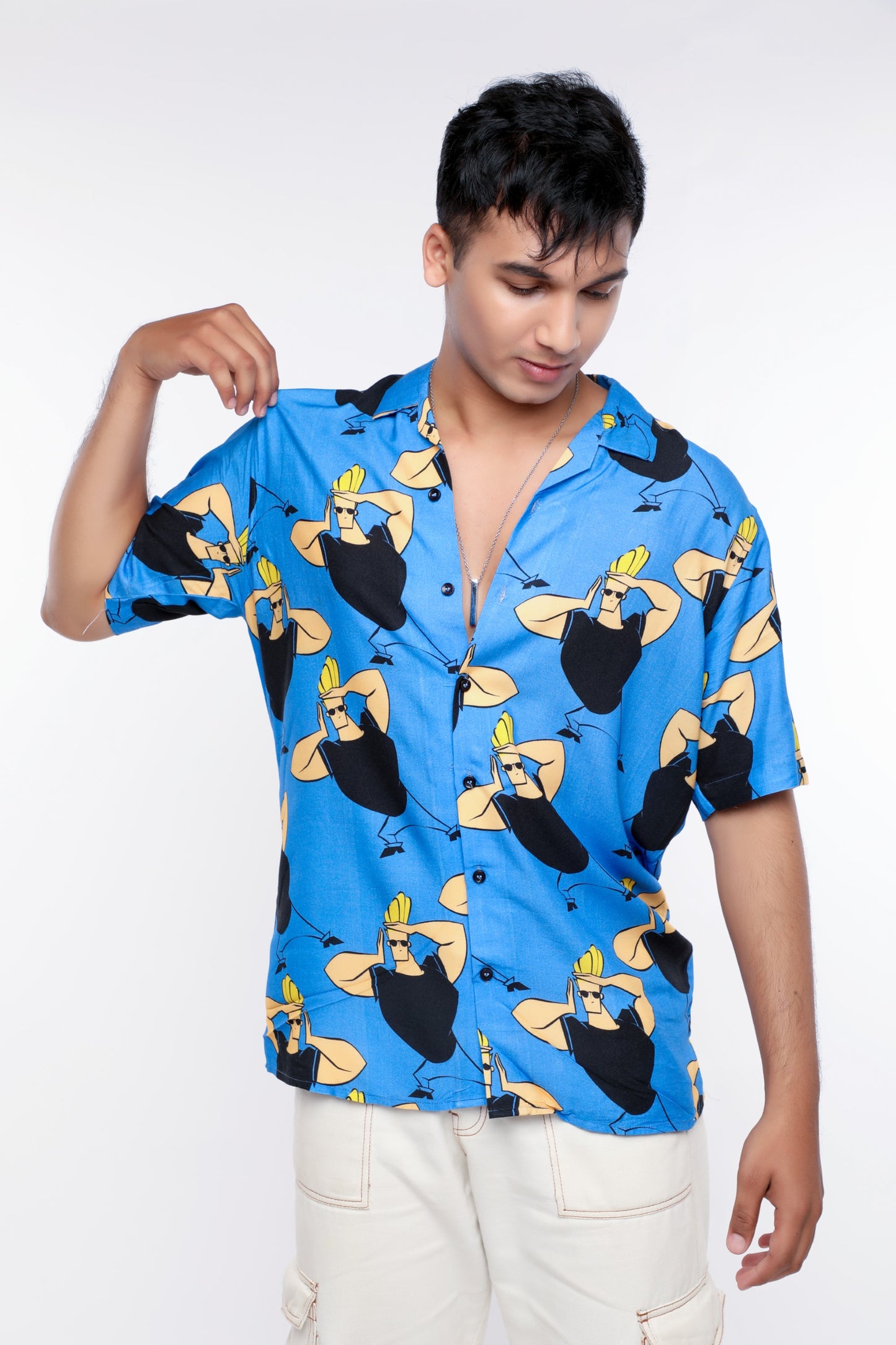 BLUE PRINTED OFFBEAT SHIRT