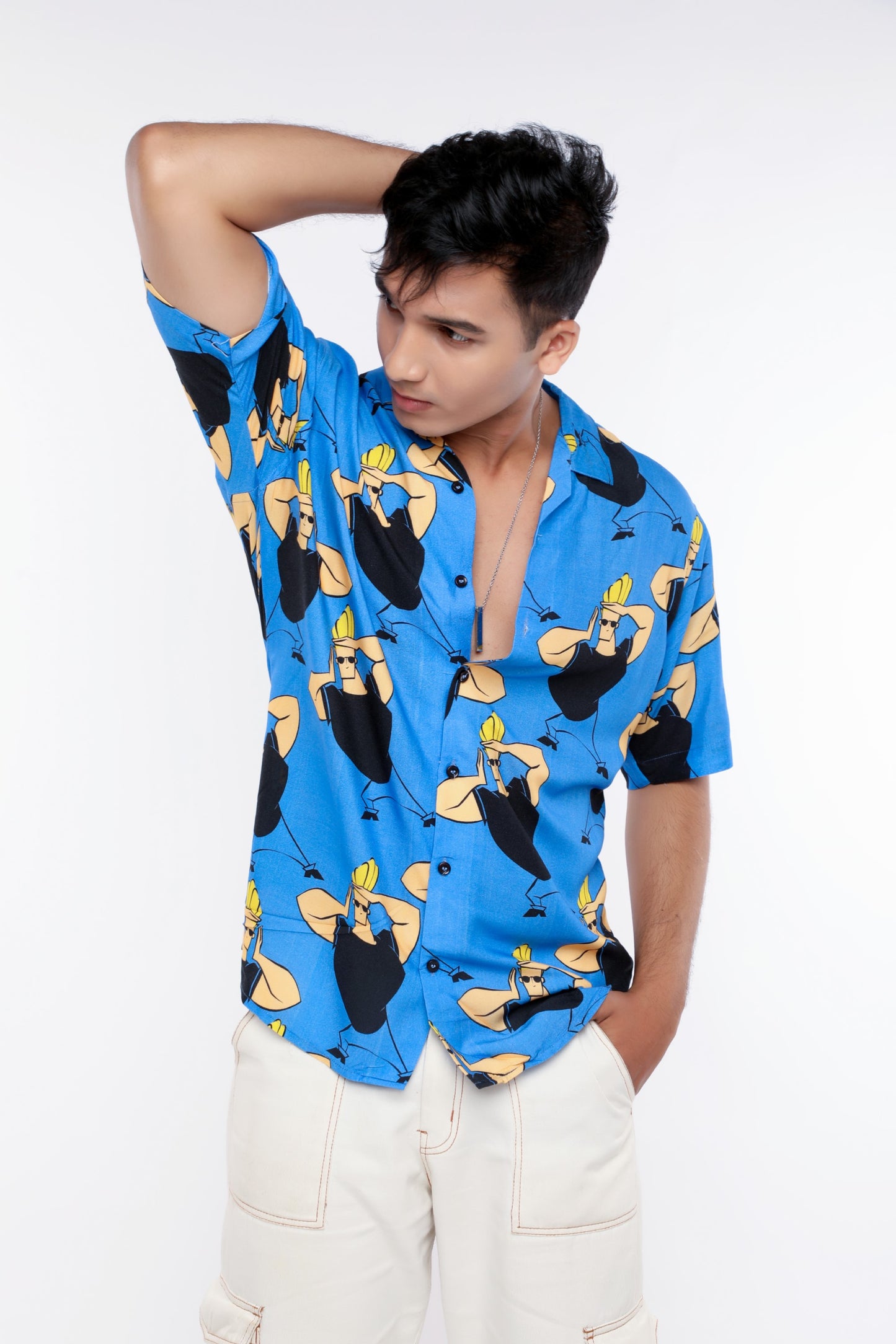 BLUE PRINTED OFFBEAT SHIRT