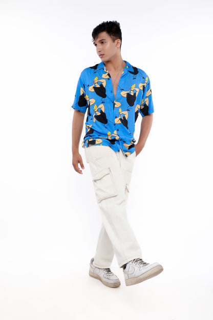 BLUE PRINTED OFFBEAT SHIRT