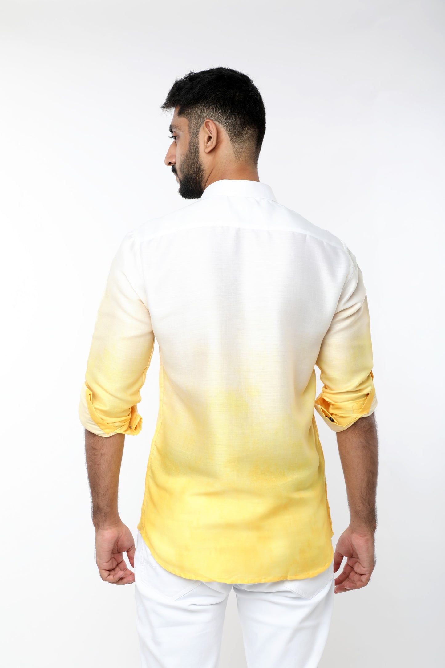 White and Yellow dyed glazed cotton full sleeves shirt