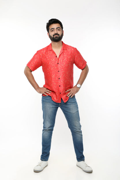 CHILLI PRINT RED GLAZE COTTON SHIRT