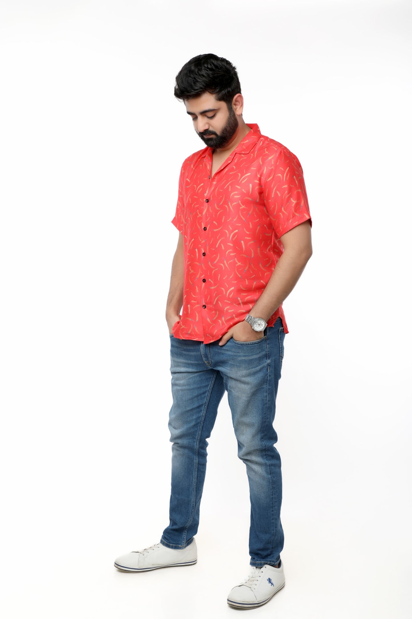 CHILLI PRINT RED GLAZE COTTON SHIRT