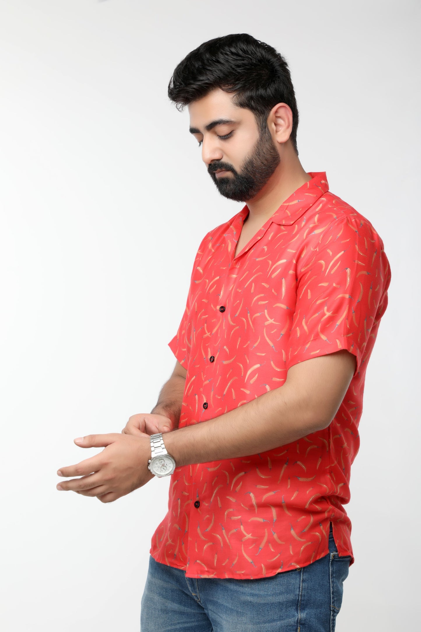 CHILLI PRINT RED GLAZE COTTON SHIRT