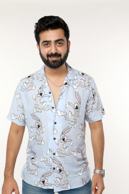 SKY BLUE OFFBEAT PRINTED SHIRT