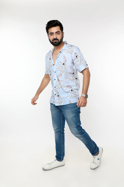 SKY BLUE OFFBEAT PRINTED SHIRT