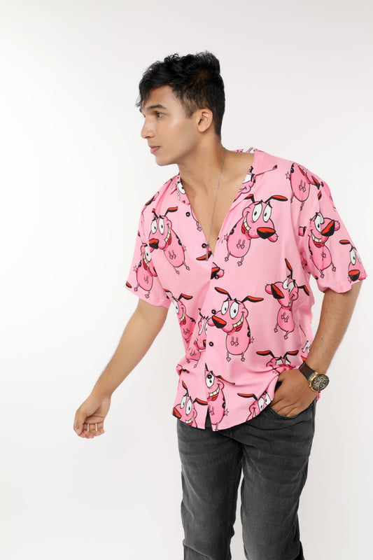 LIGHT PINK PRINTED OFFBEAT SHIRT