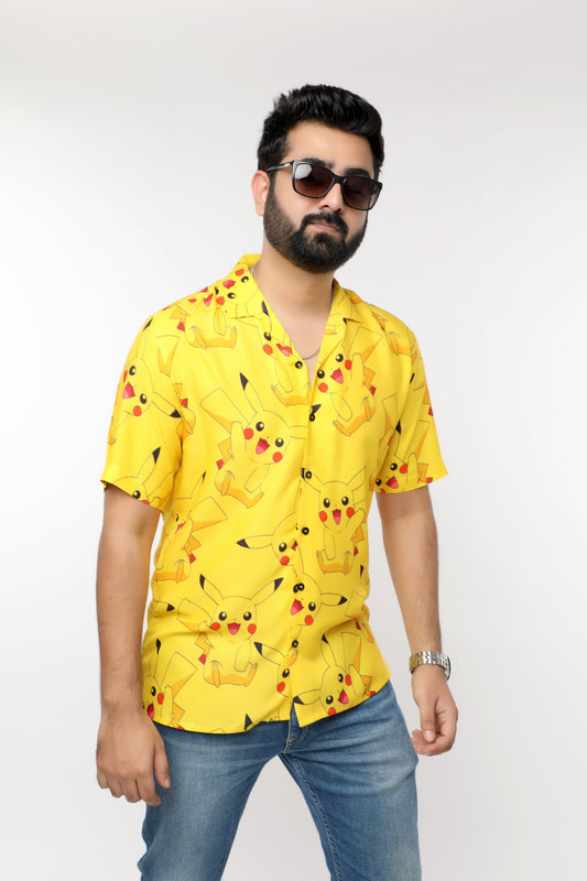 YELLOW PRINTED OFFBEAT SHIRT