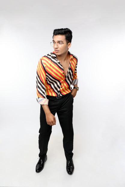 Striped full sleeves Premium Satin Shirt