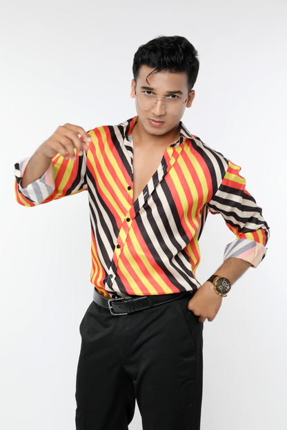 Striped full sleeves Premium Satin Shirt