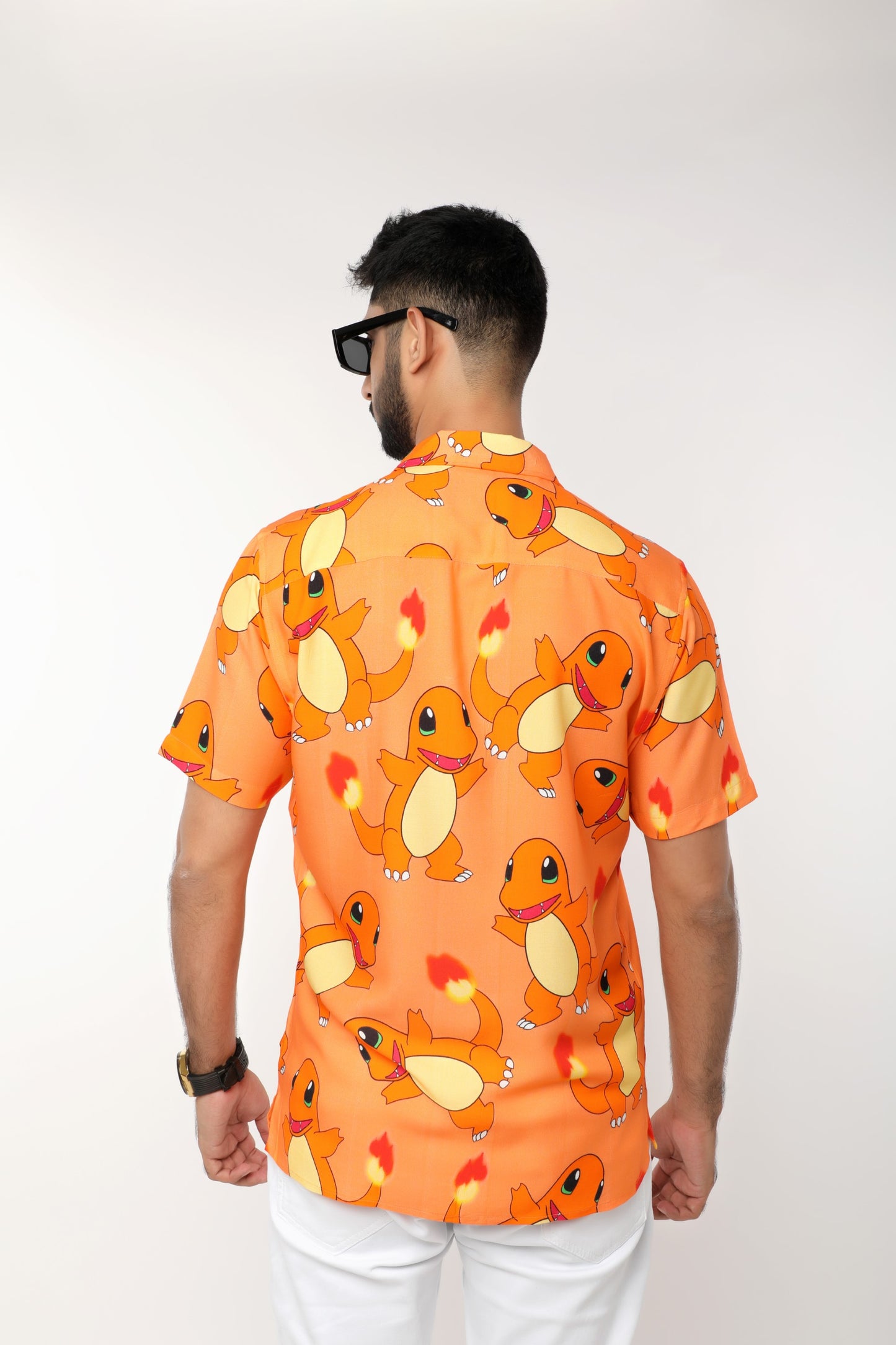 ORANGE PRINTED OFFBEAT SHIRT