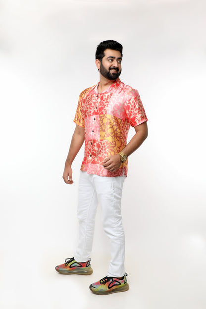 GLOSSY FLOWER PRINT SATIN SHIRT