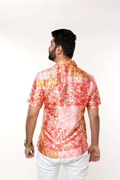 GLOSSY FLOWER PRINT SATIN SHIRT