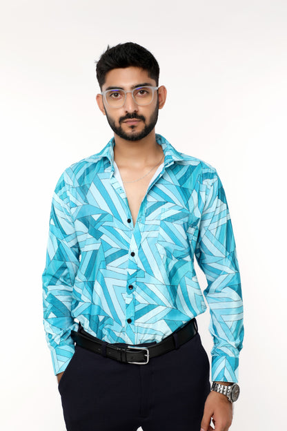 Dapper in Textured Blue Velvet Full Sleeves Shirt