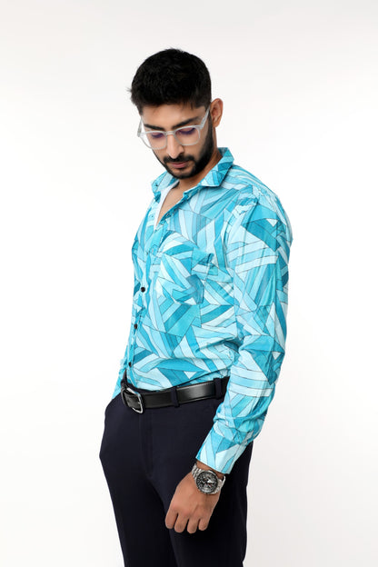 Dapper in Textured Blue Velvet Full Sleeves Shirt