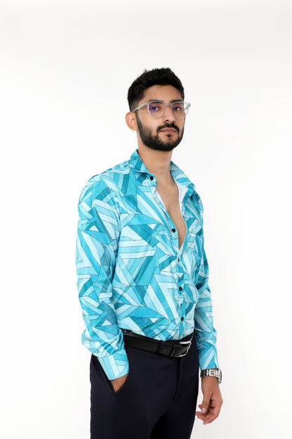 Dapper in Textured Blue Velvet Full Sleeves Shirt