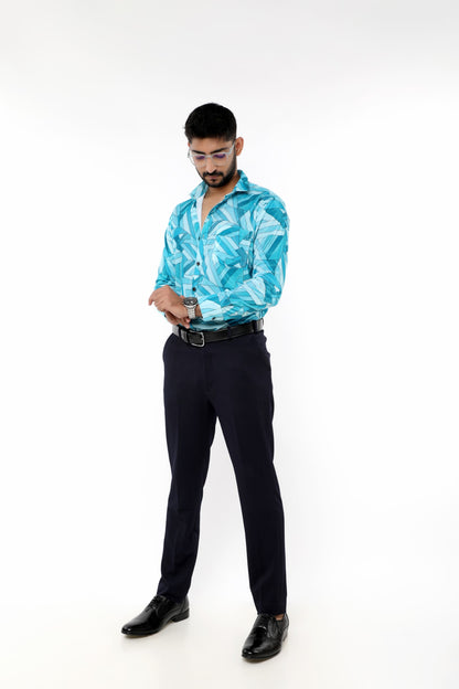 Dapper in Textured Blue Velvet Full Sleeves Shirt