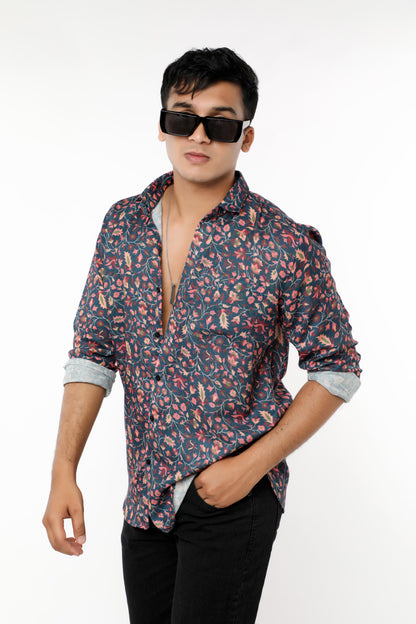 Stylish Floral Print Pashmina Material full sleeves Shirt