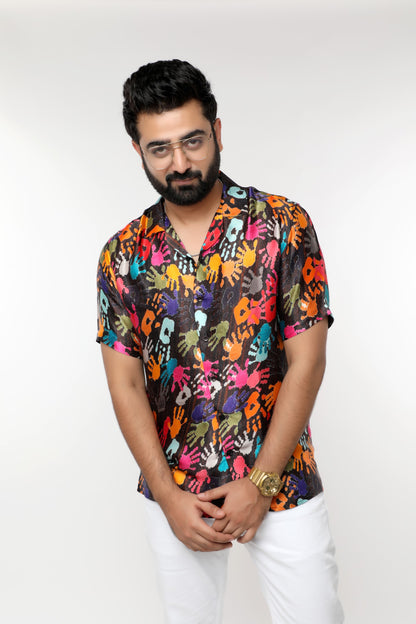 LUXE COLOURFUL HANDPRINT SILK SHIRT