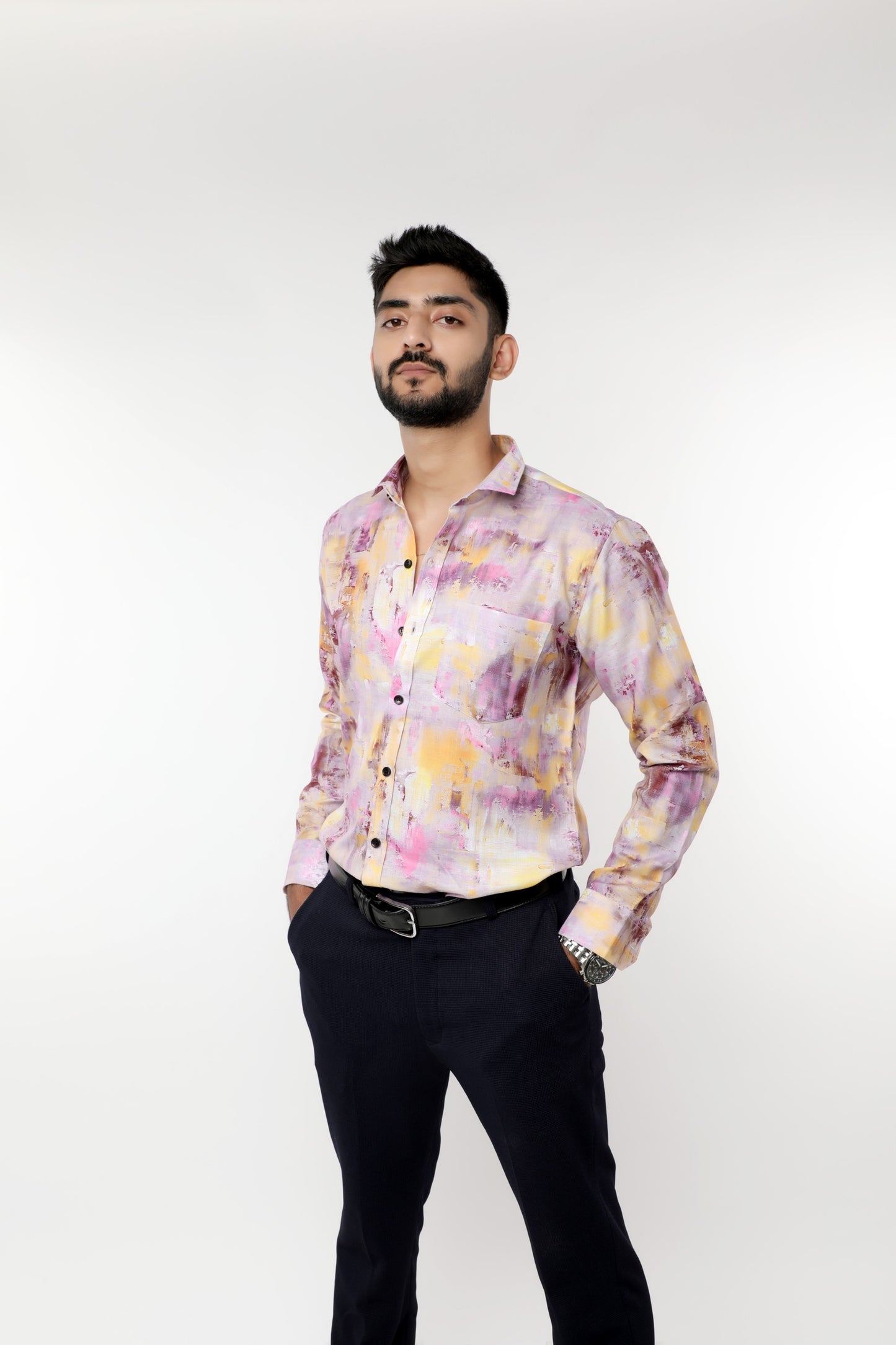 Printed Poly-Linen full sleeves Shirt